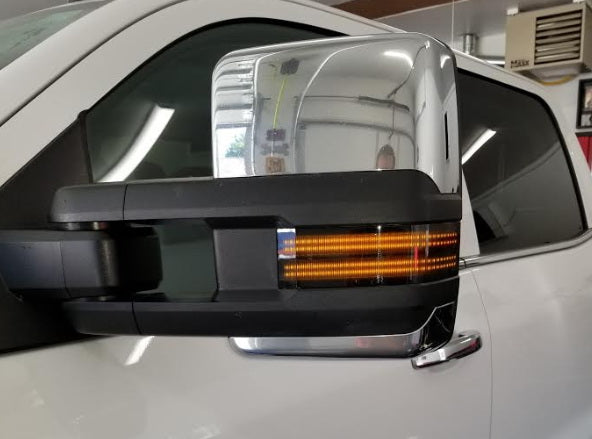 2015 GMC Sierra Installed Black Smoked Lens Dual-Row Full Amber LED Strip Tow Mirror Marker Lights