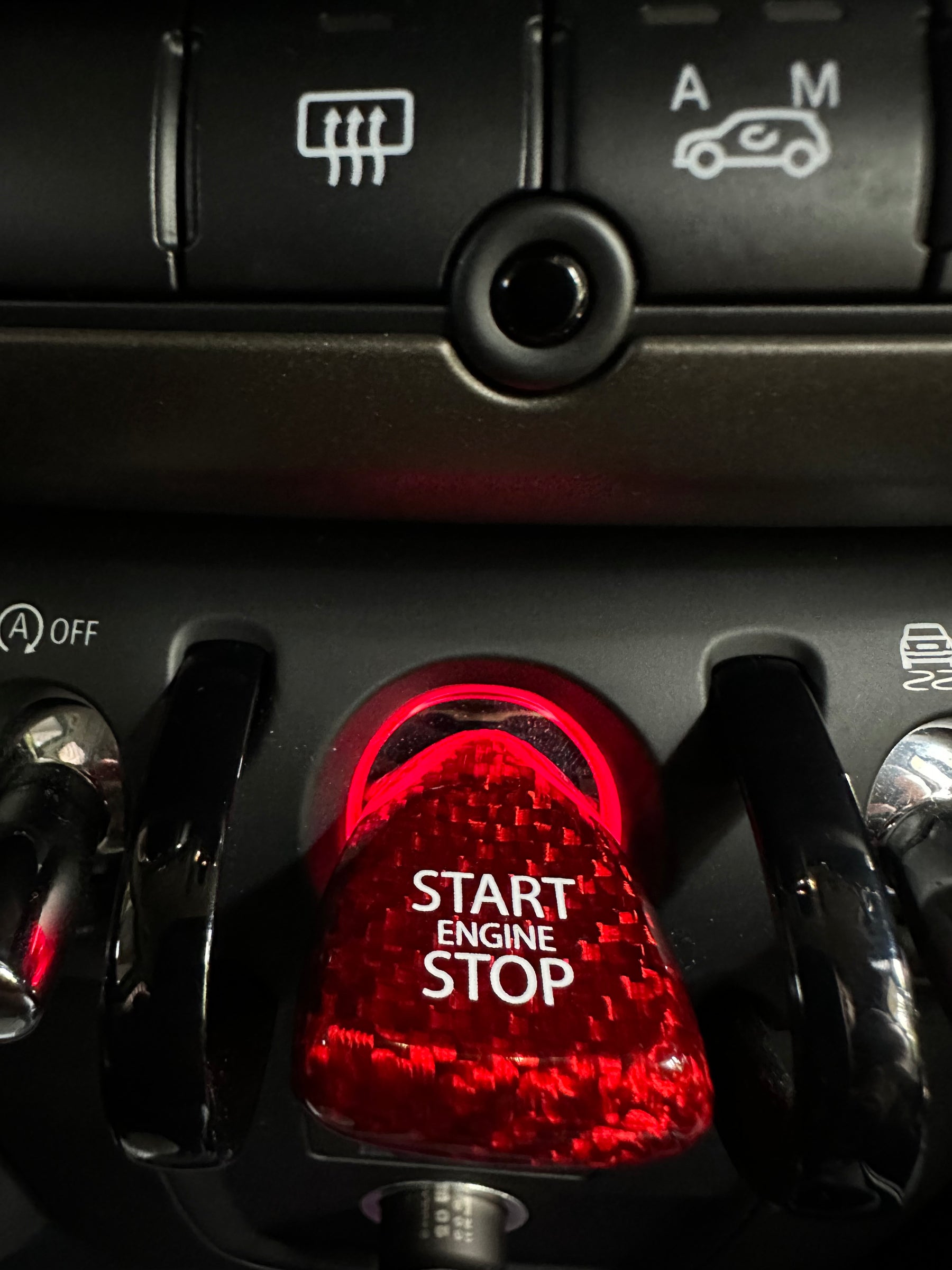 Mini Cooper S Countryman F60 Installed Red CarbonFiber Keyless Engine Push Start Button