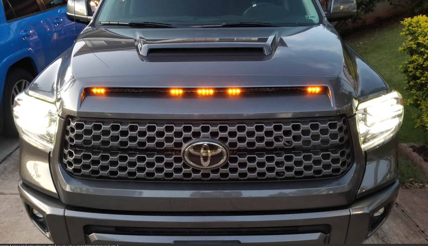 2019 Toyota Tundra Installed 5-Bar/Section Xenon White Raptor Style 15-LED Hood Bulge Behind Grille Light Kit