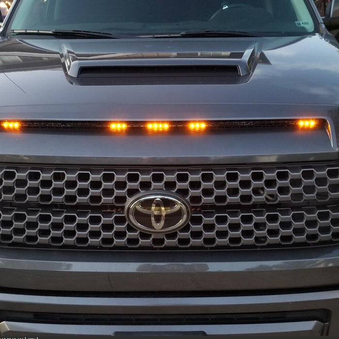 2019 Toyota Tundra Installed 5-Bar/Section Xenon White Raptor Style 15-LED Hood Bulge Behind Grille Light Kit