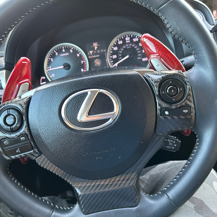 2014 Lexus IS250  Installed High Gloss Red Genuine Carbon Fiber Steering Wheel Larger Paddle Shifter Extension Covers