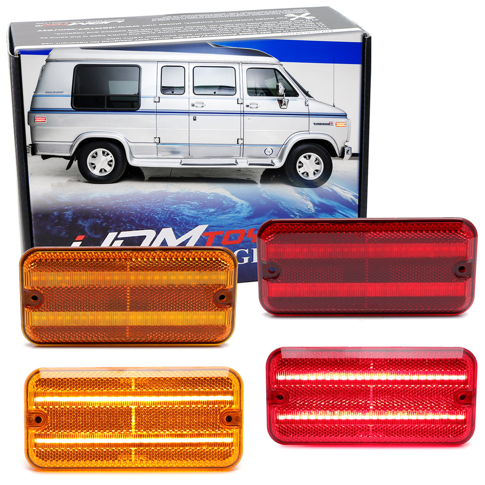 Amber/Red Lens Dual-Strip LED Front/Rear Side Markers For 1985-95 GMC/Chevy Van