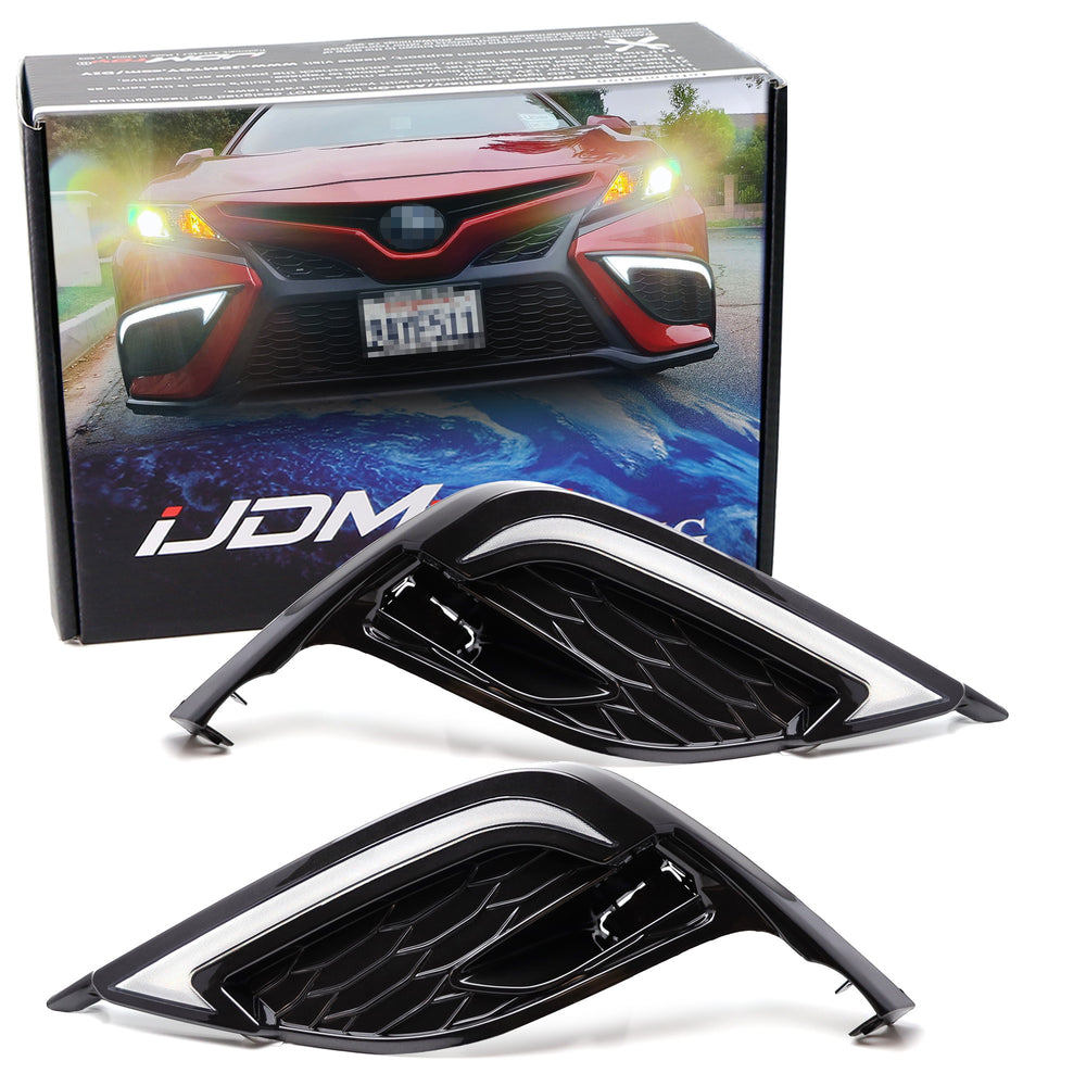 JDM/TRD Style Switchback LED DRL Fog Bezels For Toyota 2021-up Camry SE XSE Trim