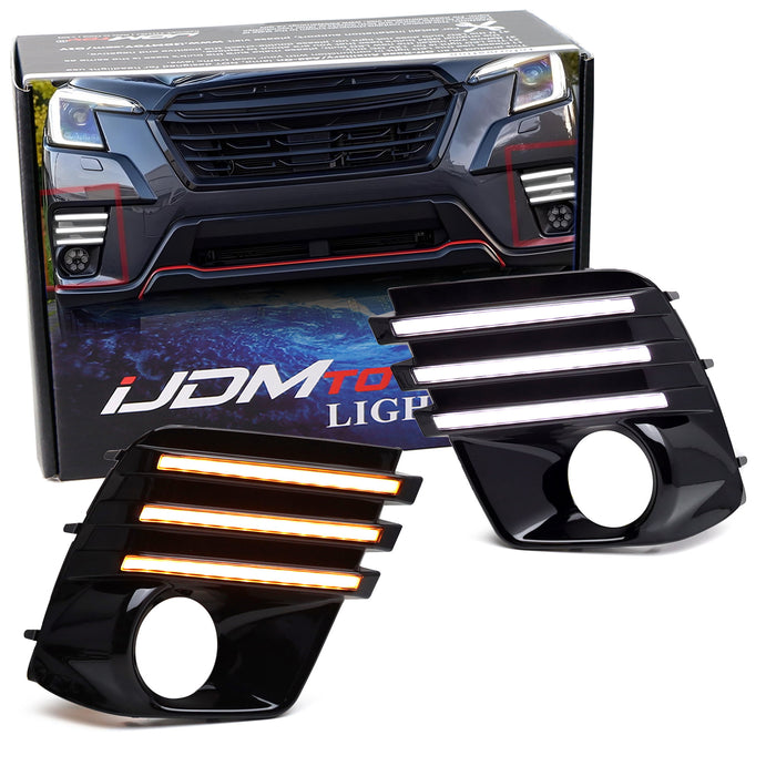 JDM Style White/Amber Switchback LED DRL Fog Bezels For Subaru 2022-24 Forester