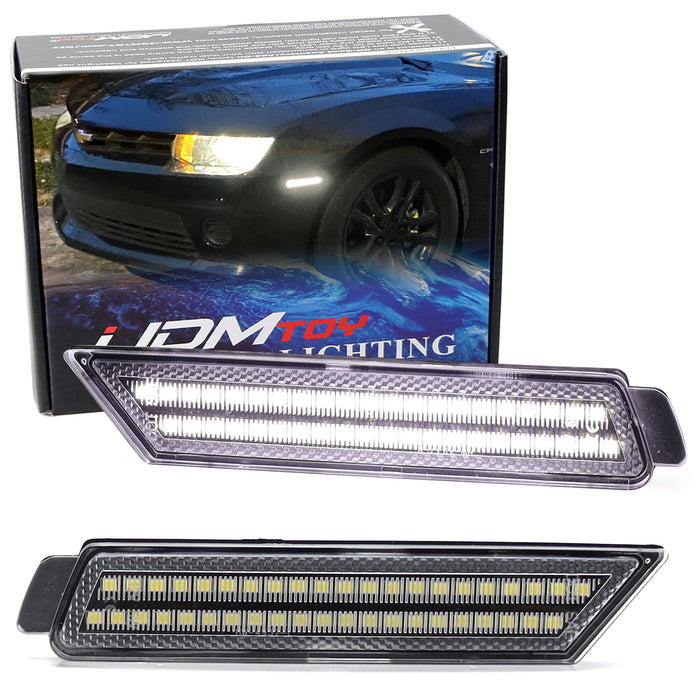 Clear Lens Double-Row White Full LED Front Side Markers For 2010-15 Chevy Camaro