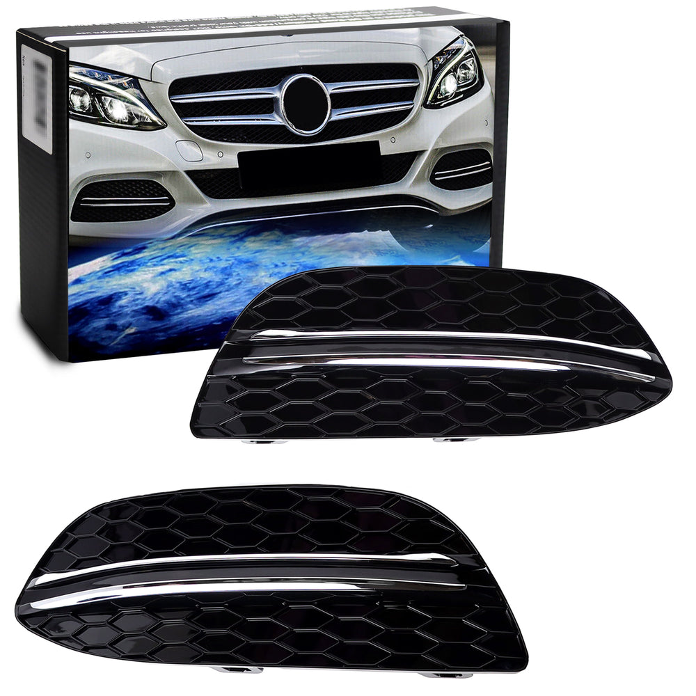 Black Finish w/Chrome Center Trim Fog Covers For  Mercedes 2015-18 W205 C-Class