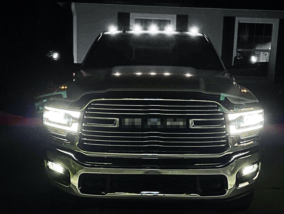 5pc Smoked Lens White Full LED Cab Roof Marker Light Kit For Dodge 2019-up RAM