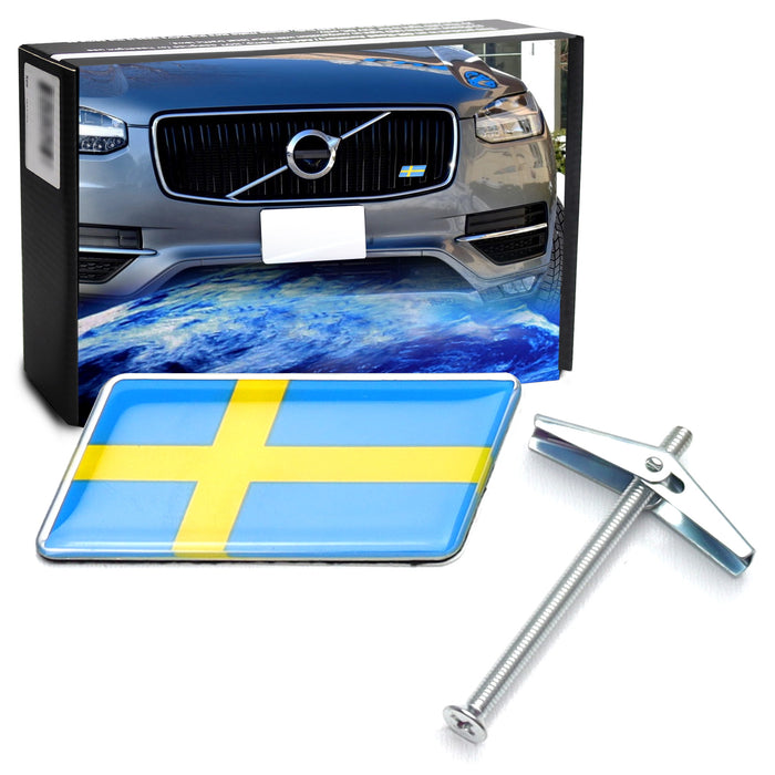 Sweden Flag Emblem Badge w/Grille Mesh Mount Toggle Bolt Anchor For Volvo Saab