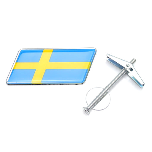 Sweden Flag Emblem Badge w/Grille Mesh Mount Toggle Bolt Anchor For Volvo Saab