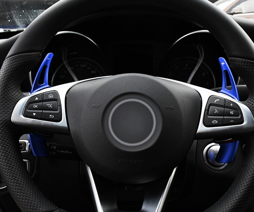 Blue Aluminum Steering Wheel Paddle Shifter Extensions For Mercedes C E CLA GLC