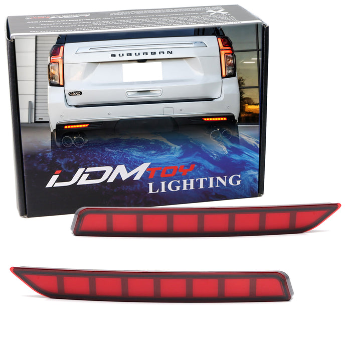 Red Lens Full LED Rear Bumper Reflectors For Chevy 2021-up Suburban/Tahoe Yukon