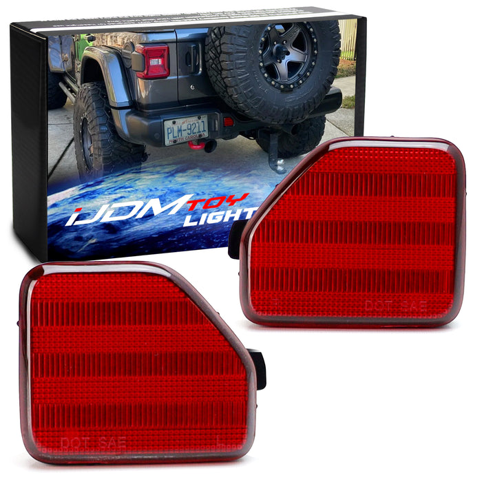 Dark 3-Stripe LH/RH Red Lens Rear Bumper Reflectors For 2018-up Jeep Wrangler JL