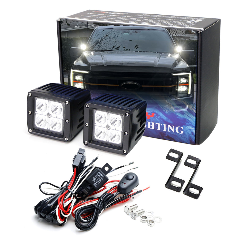 A-Pillar LED Pod Light Kit w/ Mounting Bracket, Relay For Ford 21+ F150, Raptor