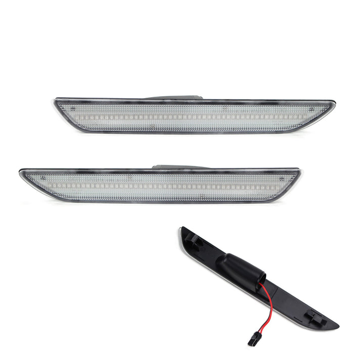 Semi-Clear Lens White Full LED Rear Side Marker Lights For 2015-23 Ford Mustang