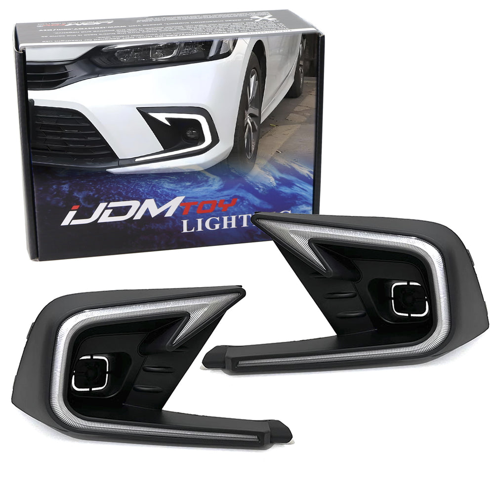 C-Ring Sequential Blink Switchback LED DRL Fog Bezels For 2022-Up Honda Civic 4d