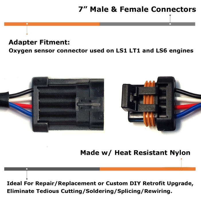 4-Pin GM LS1 LS6 O2 Oxygen Sensor Female Male Connectors Plugs w/ 7-Inc Pigtails