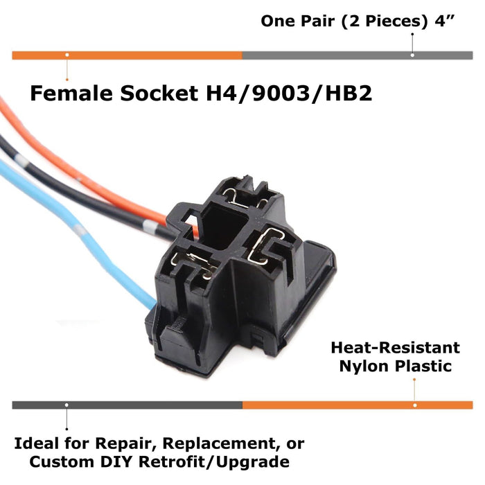 OE H4 Female Adapters Wiring Harness Sockets For Headlights or Fog Lights Use