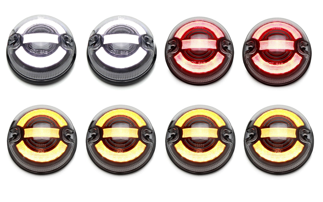 8pc 73mm Clear Amber/White/Red Full LED Front & Rear Lighting Kit For Defender