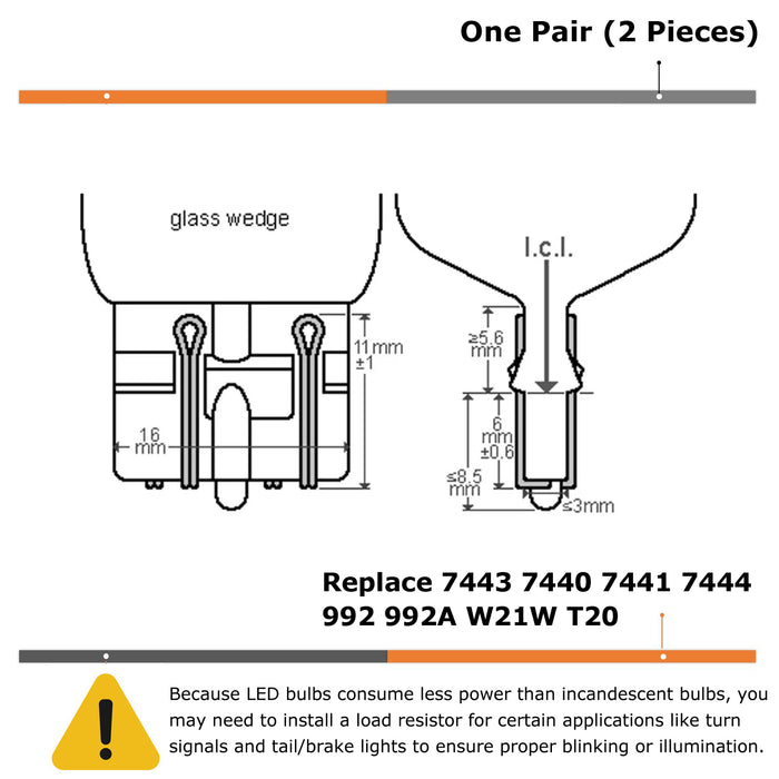Amber Yellow 7443 T20 LED Replacement Bulbs Replace 7440 7443 7441 7444 992 W21W