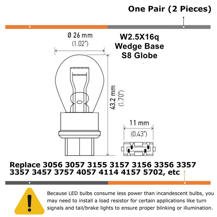 Xenon White 3157 T25 LED Replacement Bulbs Replace 3057 3155 3156 3356 3357 3457