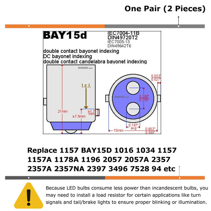 Brilliant Red 1157 BAY15d LED Replacement Bulbs, Replace 2057 2357 7528 P21/5W