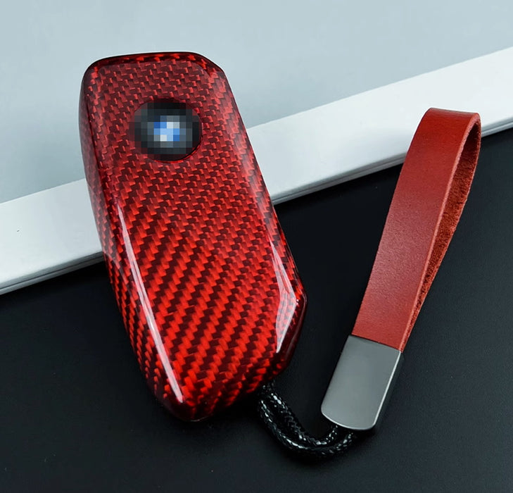 Real Red Carbon Fiber Key Fob Cover For BMW 2023-up X5 X6 X7 iX 5 7 Series i5 i7