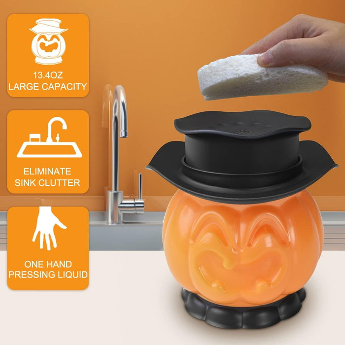 Halloween Pumpkin Head & Hat Dish Soap Dispenser Sponge Holder For Kitchen Sink