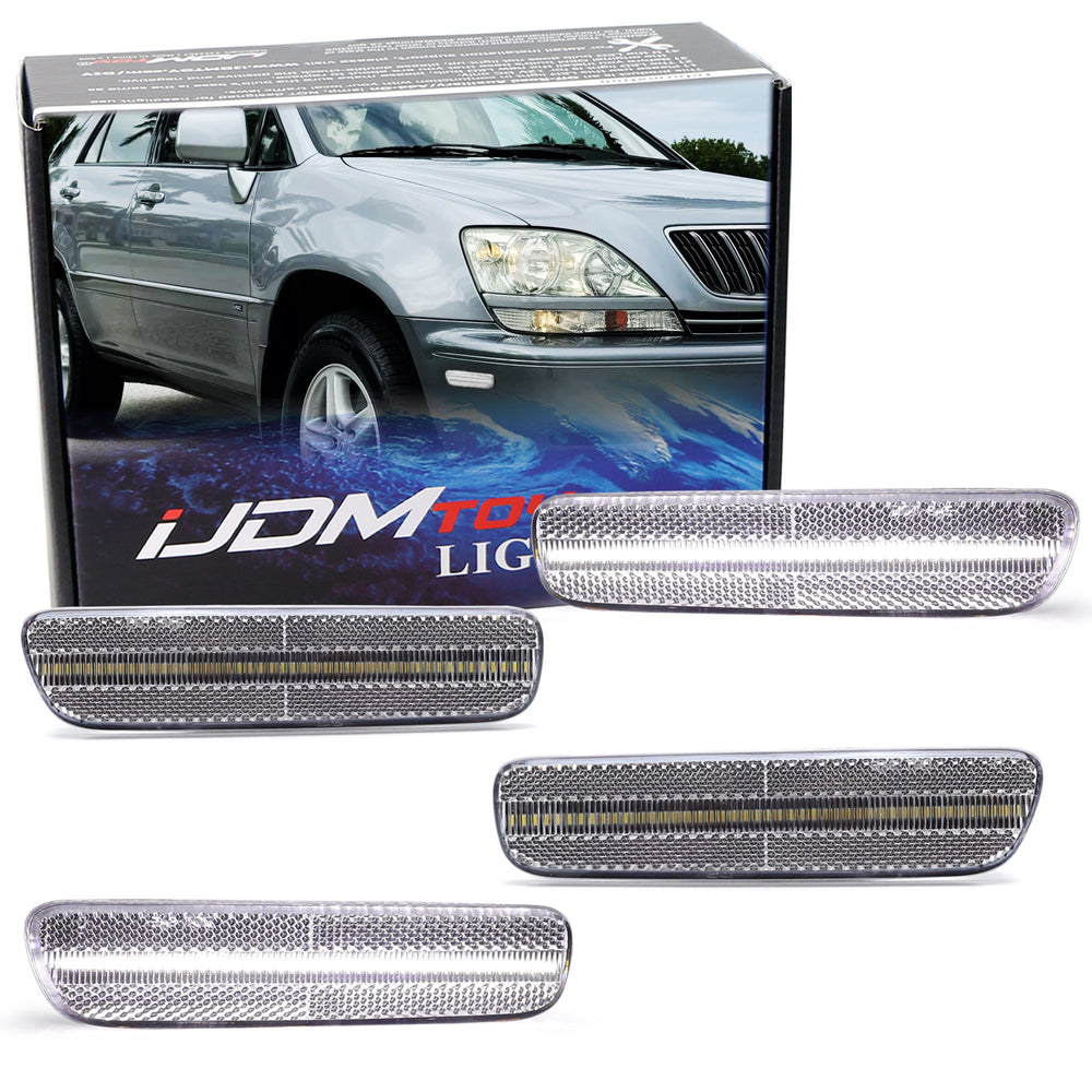 Clear Lens All White Full LED Front/Rear Side Markers For Lexus 1999-2003 RX300