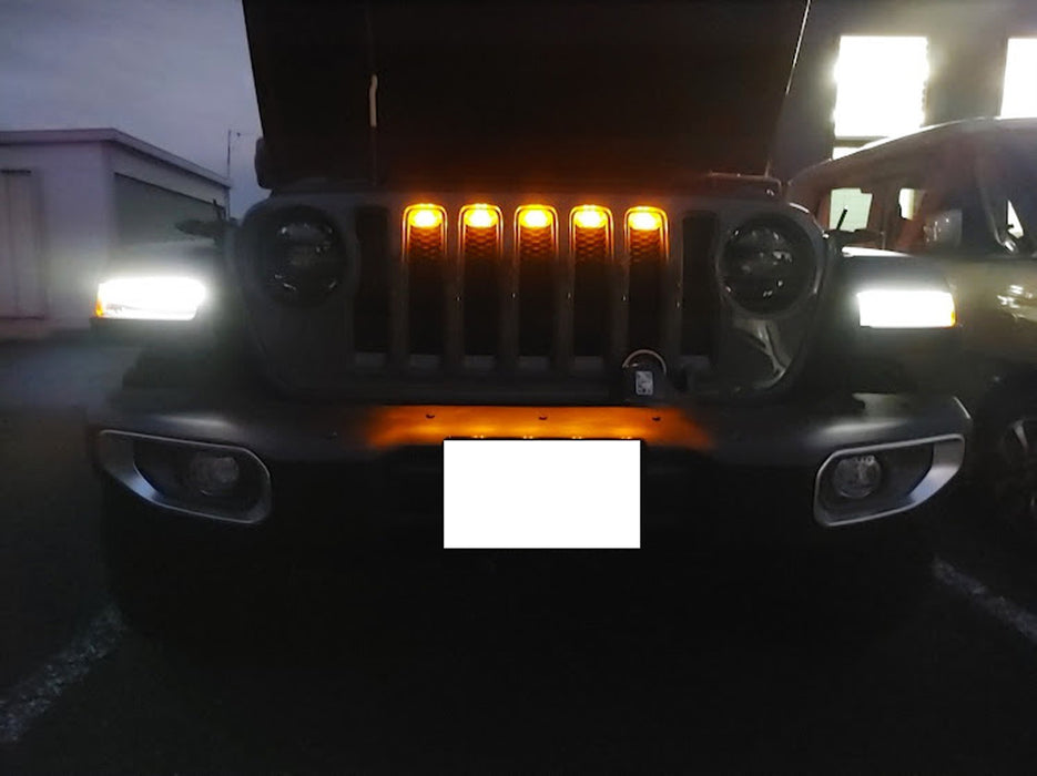 5pc Dark Amber Lens Full LED Front Grill Raptor Lightings For Jeep Wrangler JL