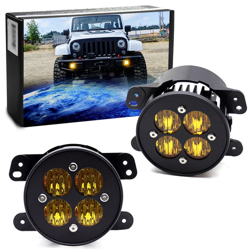 Yellow Lens Cloverly 24W LED Wide Angle Flood Beam Fog Light Kit For Jeep Dodge