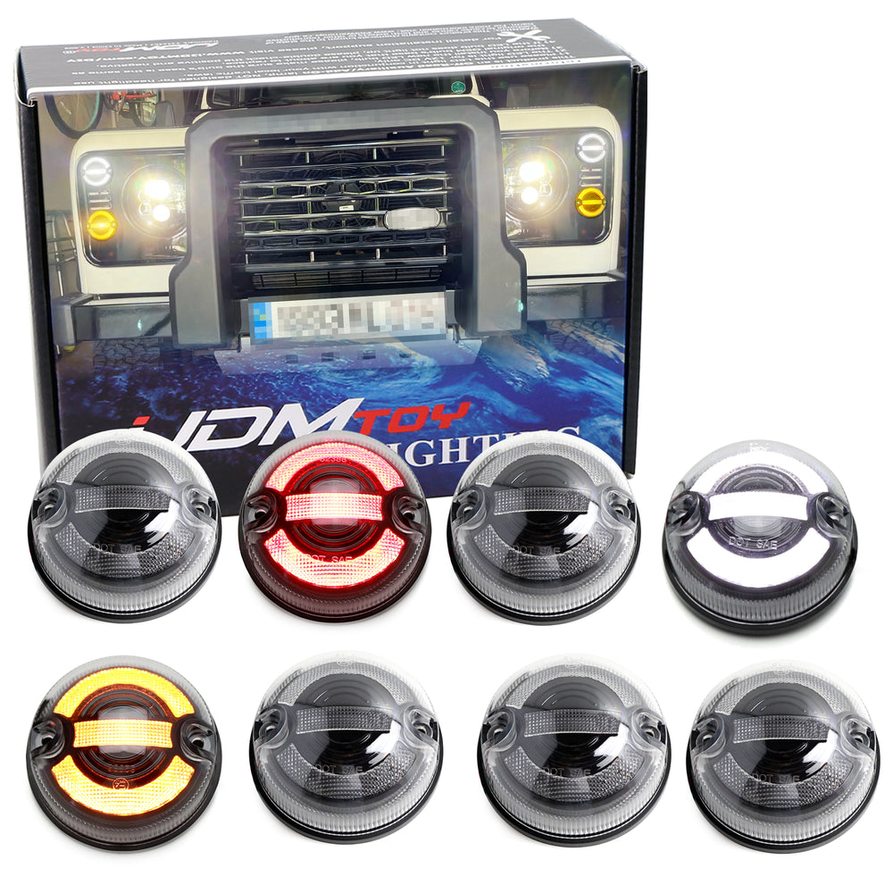 8pc 73mm Clear Amber/White/Red Full LED Front & Rear Lighting Kit For Defender