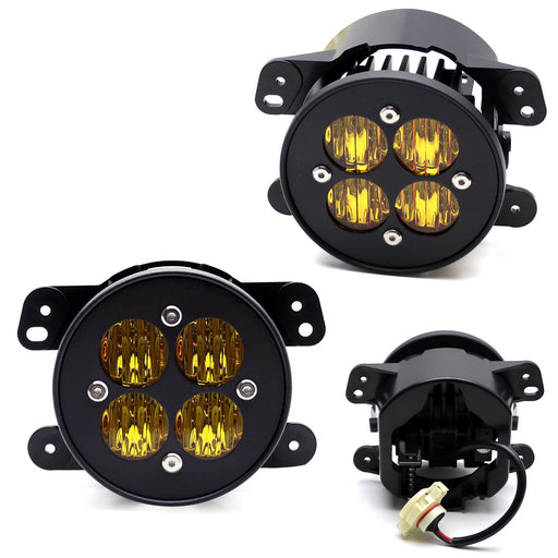 Yellow Lens Cloverly 24W LED Wide Angle Flood Beam Fog Light Kit For Jeep Dodge