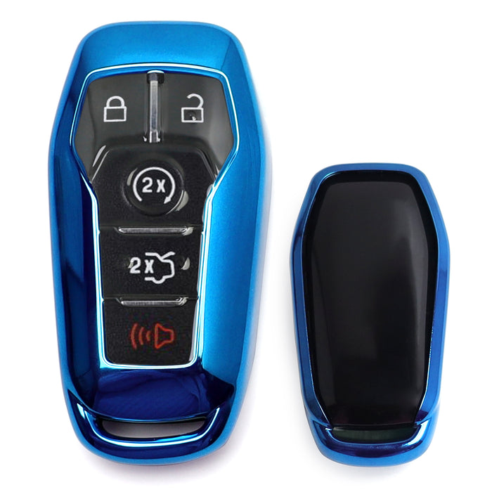 Chrome Blue TPU Key Fob Case For Ford or Lincoln 4/5-Button Intelligent Keyless