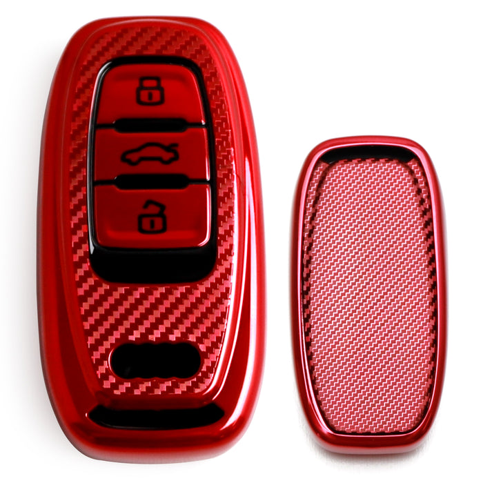 Red w/Carbon TPU Key Fob Protective Case For Audi A3 A4 A5 A6 A7 A8 Q3 Q5 Q7 TT