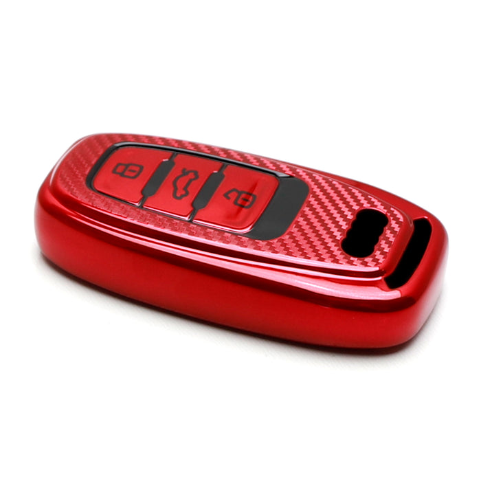 Red w/Carbon TPU Key Fob Protective Case For Audi A3 A4 A5 A6 A7 A8 Q3 Q5 Q7 TT