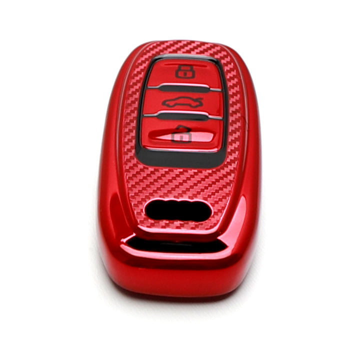 Red w/Carbon TPU Key Fob Protective Case For Audi A3 A4 A5 A6 A7 A8 Q3 Q5 Q7 TT