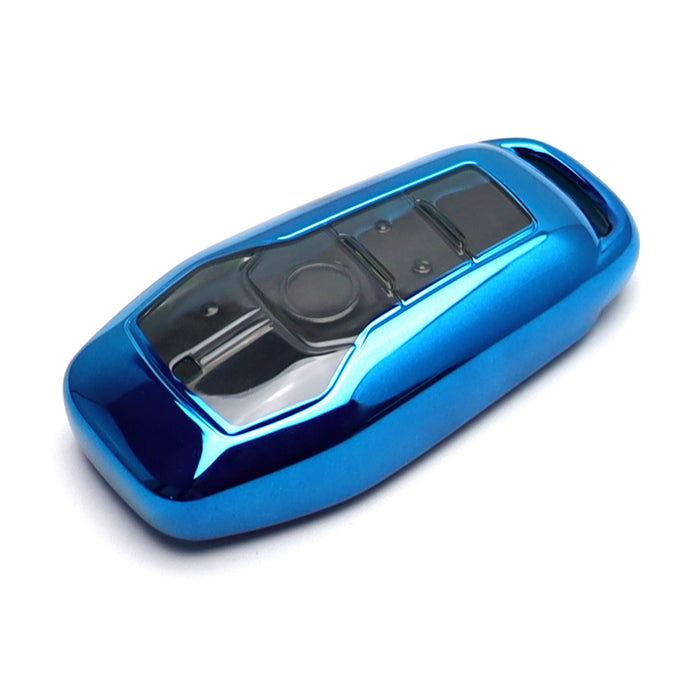 Chrome Blue TPU Key Fob Case For Ford or Lincoln 4/5-Button Intelligent Keyless