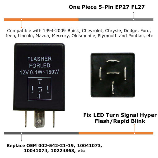 5-Pin EP27 FL27 LED Flasher Relay Fix For LED Turn Signal Lamps Hyper Flash