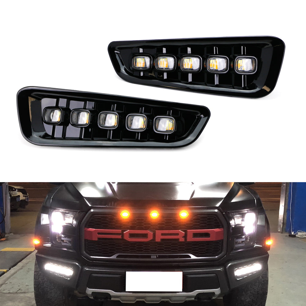 5-Light White/Amber Switchback LED Daytime Running Lights For 17-20 Ford Raptor