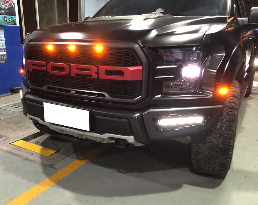 5-Light White/Amber Switchback LED Daytime Running Lights For 17-20 Ford Raptor