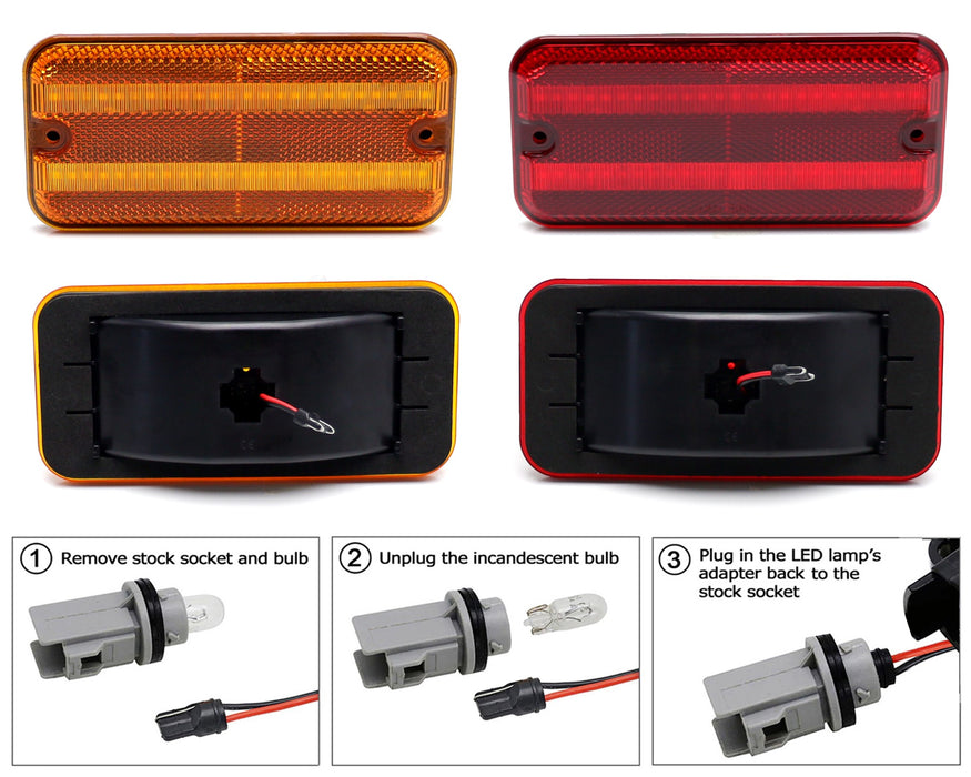 Amber/Red Lens Dual-Strip LED Front/Rear Side Markers For 1985-95 GMC/Chevy Van