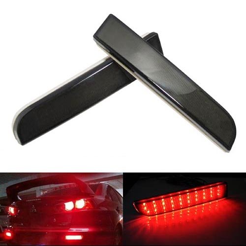 Smoked Lens LED Bumper Reflectors For Mitsubishi Lancer Taillight Brake Lights