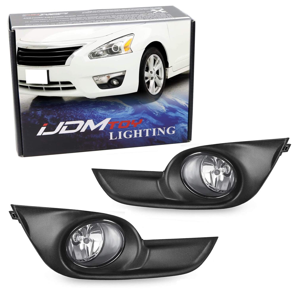 Complete Clear Lens Fog Lights w/ Bezel Covers, Wirings For 13-15 Nissan Altima