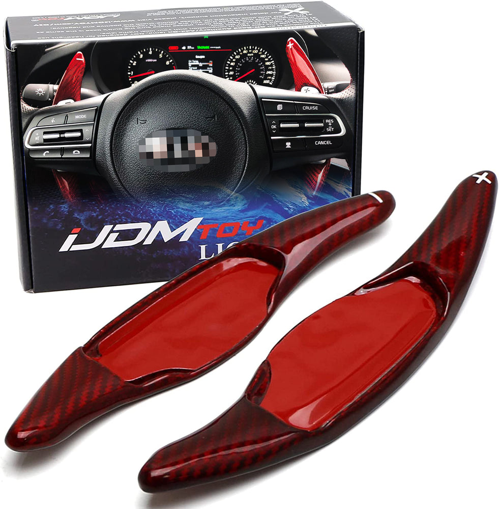 Red Carbon Steering Wheel Paddle Shifter Extension Covers For 18-up Kia Stinger