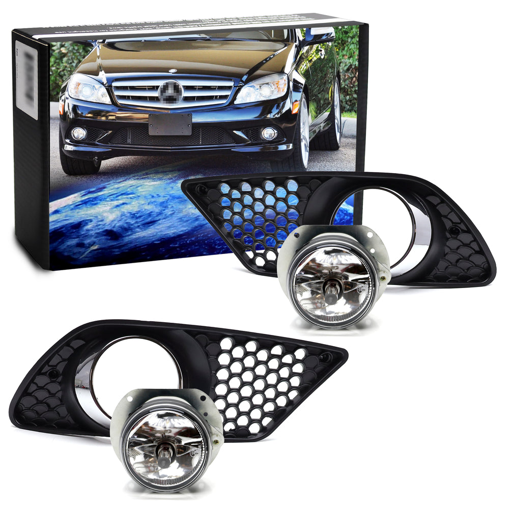 Clear Lens Fog Light Kit w/ Fog Bezels, Relay For Mercedes 2008-10 W204 C-Class