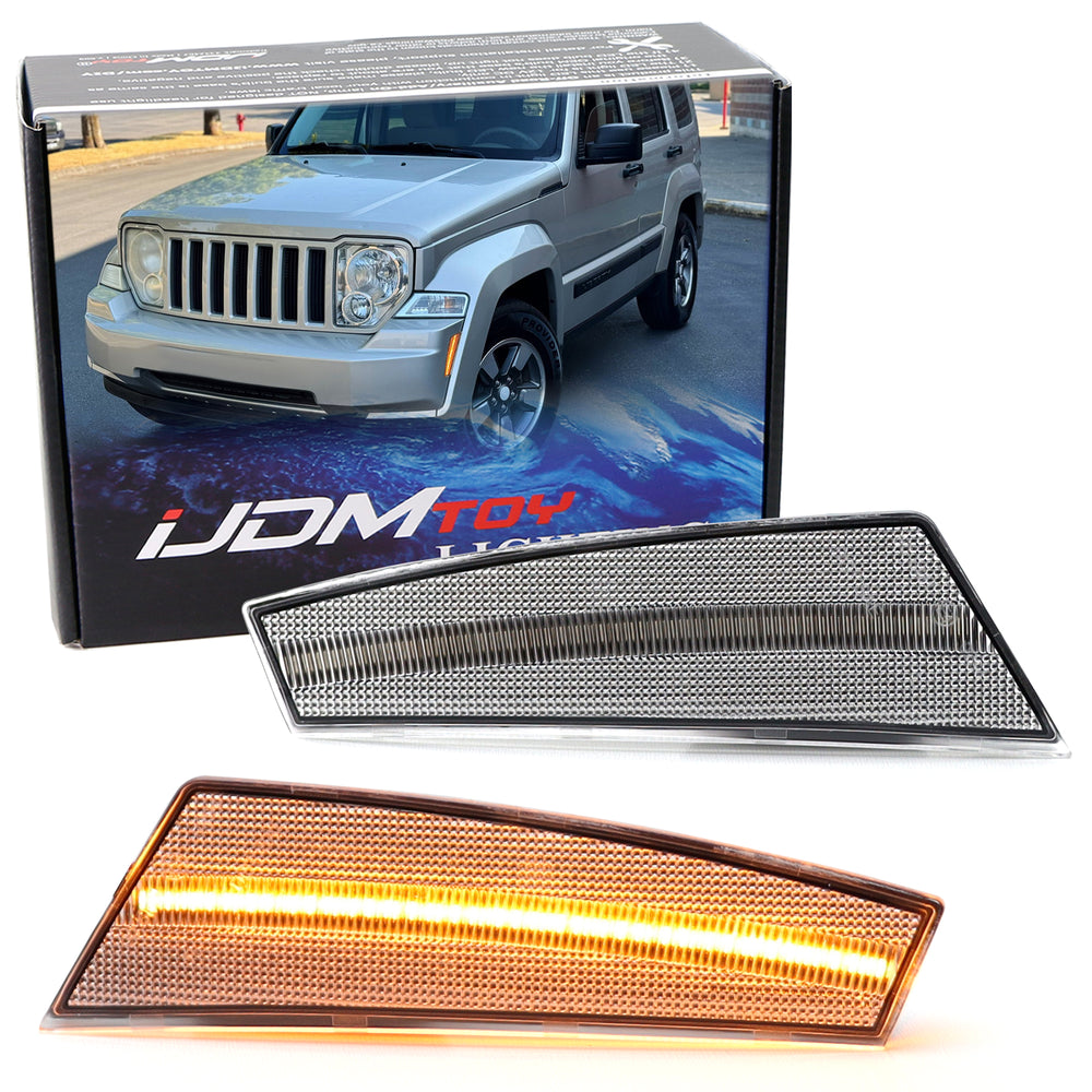 Clear Lens Amber Full LED Strip Bumper Side Marker Lamps For Jeep 08-12 Liberty