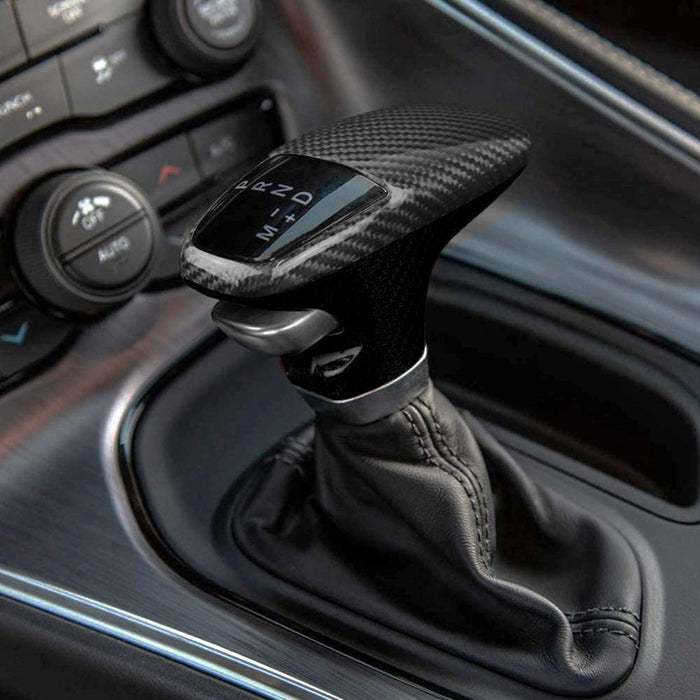 Blk Real Carbon Fiber Shift Knob Cover Shell For Dodge 15-23 Challenger Charger