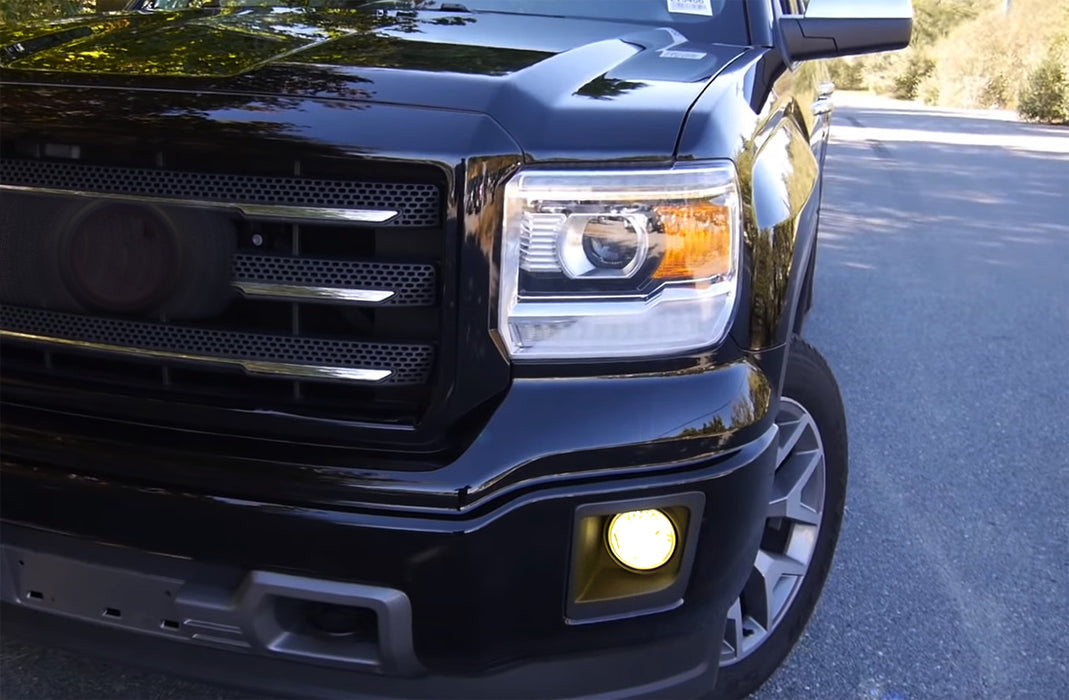 Clear Lens Yellow LED Fog Lights w/Bezel Cover, Wires For 14-15 GMC Sierra 1500