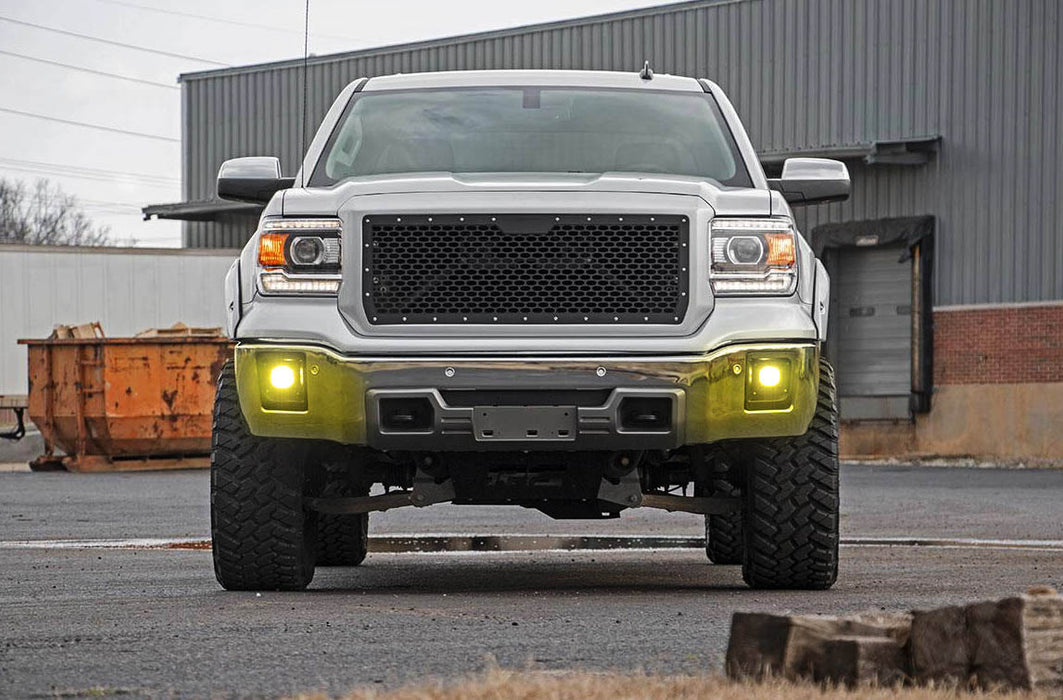 Clear Lens Yellow LED Fog Lights w/Bezel Cover, Wires For 14-15 GMC Sierra 1500