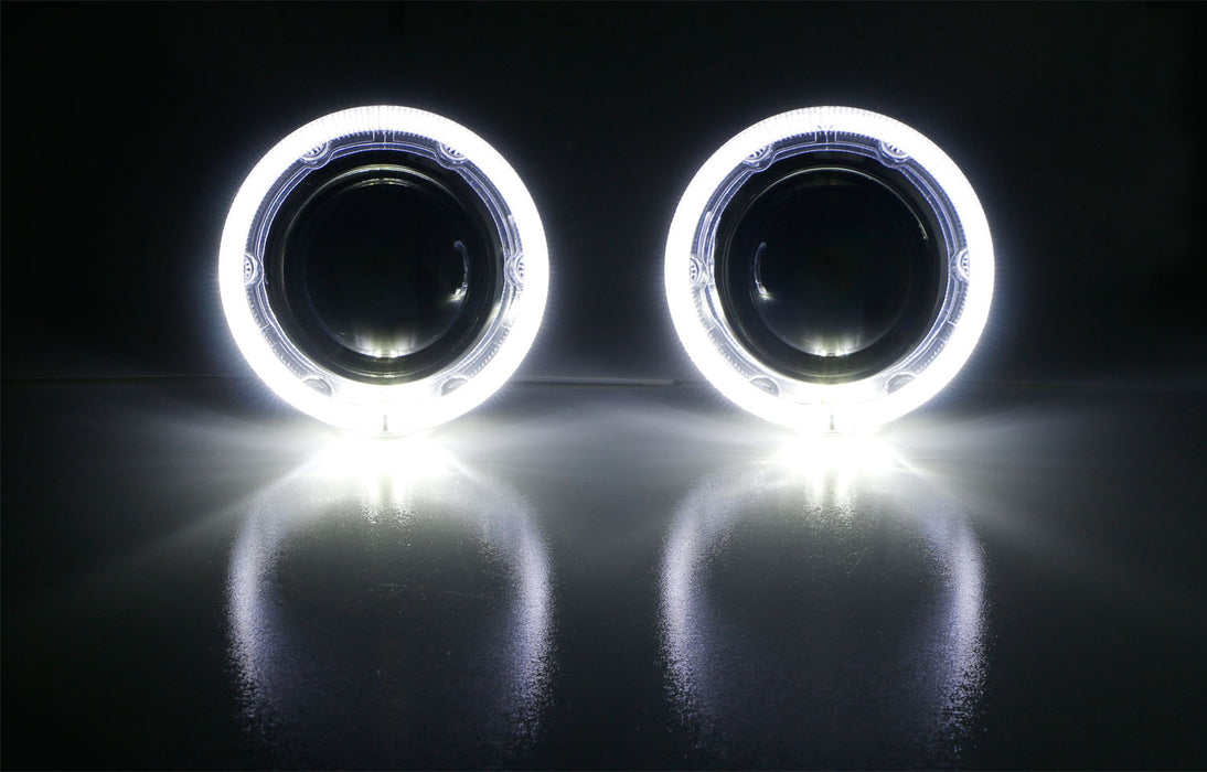 VW GTI Style White LED Halo Ring Angel Eye Shrouds For 3" H1 Headlamp Projector